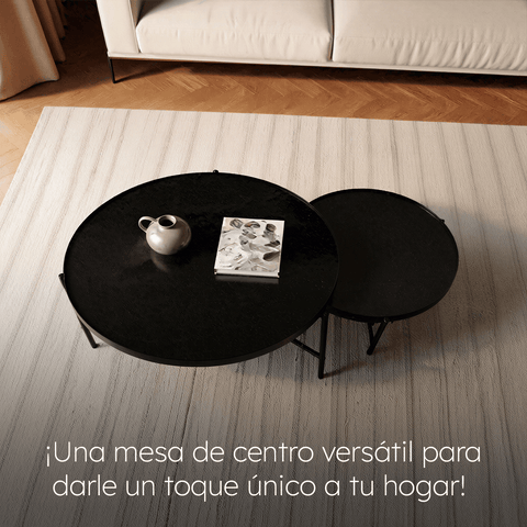 Set de 2 Mesas de Centro Baikal - Cristal Redondo Negro