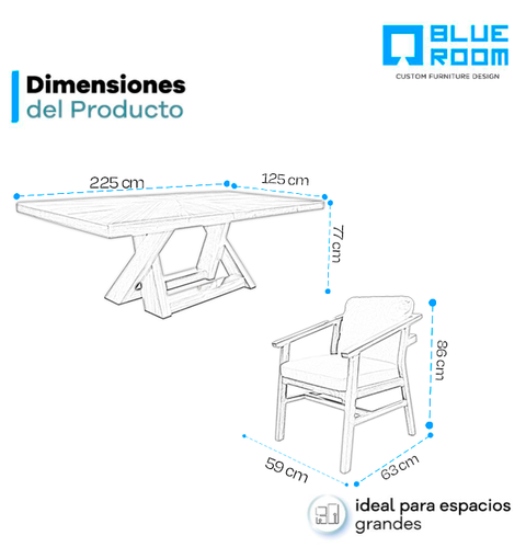 Comedor Nour 8 Personas - 6 sillas Bull Cafe - 2 sillas Bull Beige