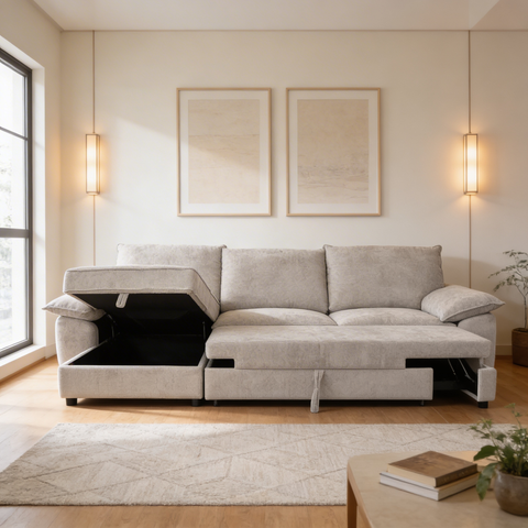 Sofa Cama Cloud  - Lano Beige - Chaise Izquierdo