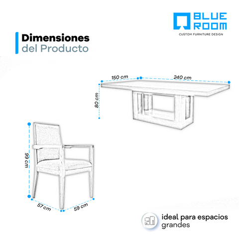Comedor London - Parota - 6 Sillas Beige y 4 Sillas Gris