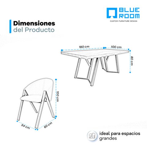Comedor Mallory 6P - 4 sillas Soul Iron, 2 sillas Soul Ivory