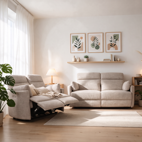 Sala Corsa - Sofá y Love Seat Eléctrica - Tela Beige