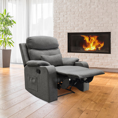 Sillón Reclinable Sistema Manual de Tela Dallas - Gris Claro