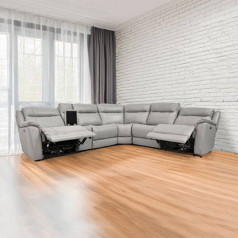 Sala Esquinera Eliat - 2 Reclinables y 1 Consola - Piel Gris