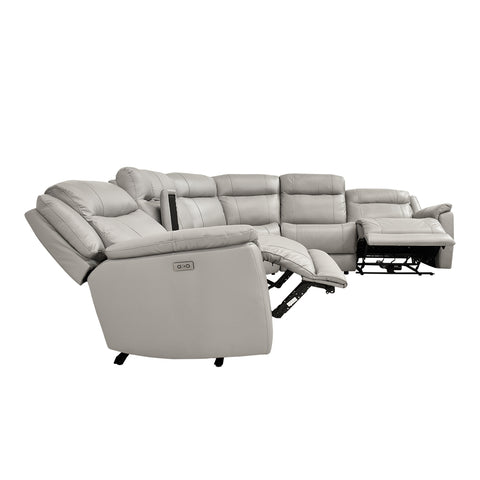 Sala Esquinera Eliat - 2 Reclinables y 1 Consola - Piel Gris