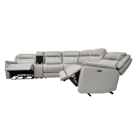 Sala Esquinera Eliat - 2 Reclinables y 1 Consola - Piel Gris