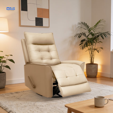 Sillón Reclinable Giratorio con Mecedora Renzo - Tacto Piel Beige