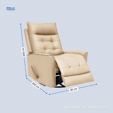 Sillón Reclinable Giratorio con Mecedora Renzo - Tacto Piel Beige