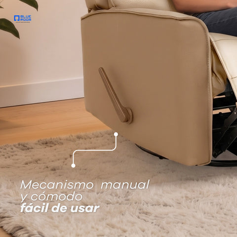 Sillón Reclinable Giratorio con Mecedora Renzo - Tacto Piel Beige