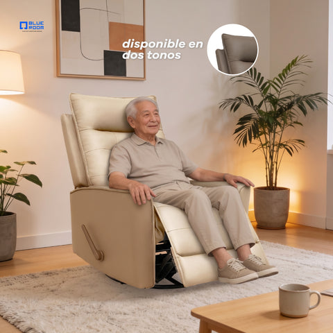 Sillón Reclinable Giratorio con Mecedora Renzo - Tacto Piel Beige