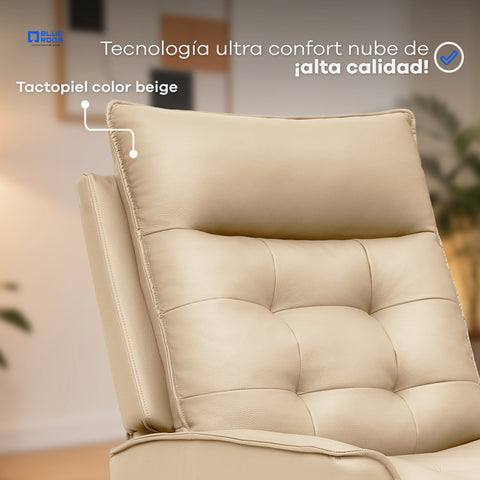 Sillón Reclinable Giratorio con Mecedora Renzo - Tacto Piel Beige