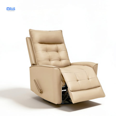 Sillón Reclinable Giratorio con Mecedora Renzo - Tacto Piel Beige