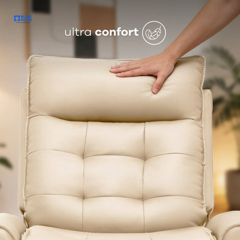 Sillón Reclinable Giratorio con Mecedora Renzo - Tacto Piel Beige