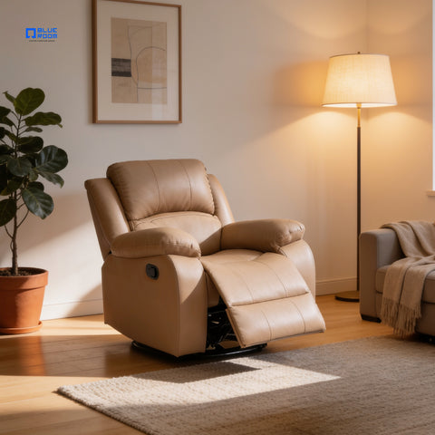 Sillón Reclinable Giratorio con Mecedora Bellaro- Tacto Piel Taupe