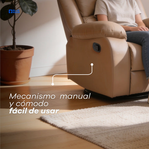 Sillón Reclinable Giratorio con Mecedora Bellaro- Tacto Piel Taupe
