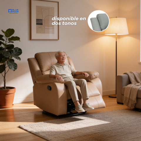 Sillón Reclinable Giratorio con Mecedora Bellaro - Tacto Piel Gris