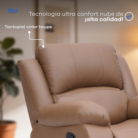 Sillón Reclinable Giratorio con Mecedora Bellaro- Tacto Piel Taupe