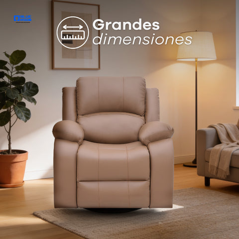 Sillón Reclinable Giratorio con Mecedora Bellaro- Tacto Piel Taupe