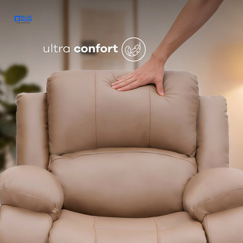 Sillón Reclinable Giratorio con Mecedora Bellaro- Tacto Piel Taupe