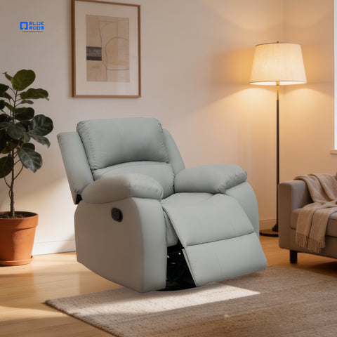 Sillón Reclinable Giratorio con Mecedora Bellaro- Tacto Piel Taupe