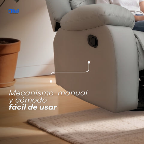 Sillón Reclinable Giratorio con Mecedora Bellaro- Tacto Piel Taupe