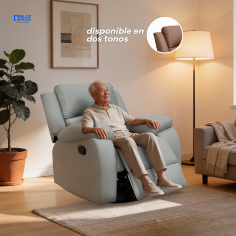 Sillón Reclinable Giratorio con Mecedora Bellaro- Tacto Piel Taupe