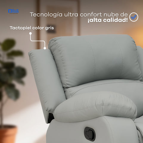 Sillón Reclinable Giratorio con Mecedora Bellaro- Tacto Piel Taupe