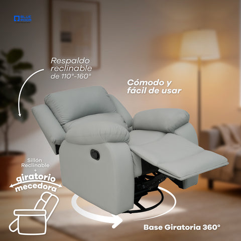 Sillón Reclinable Giratorio con Mecedora Bellaro- Tacto Piel Taupe