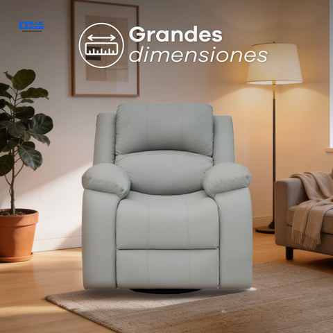 Sillón Reclinable Giratorio con Mecedora Bellaro- Tacto Piel Taupe