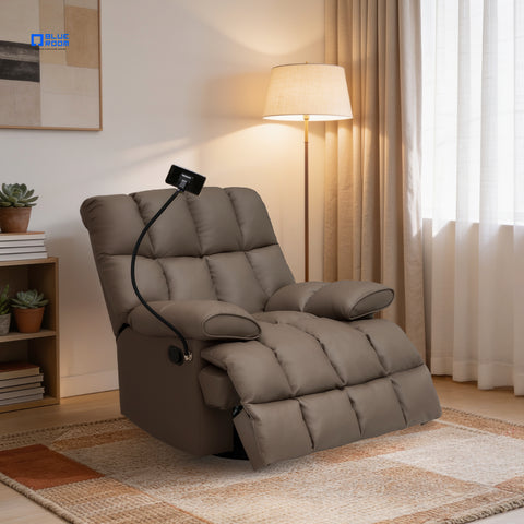 Sillón Reclinable Giratorio con Mecedora Salvatore  - Tacto Piel Café