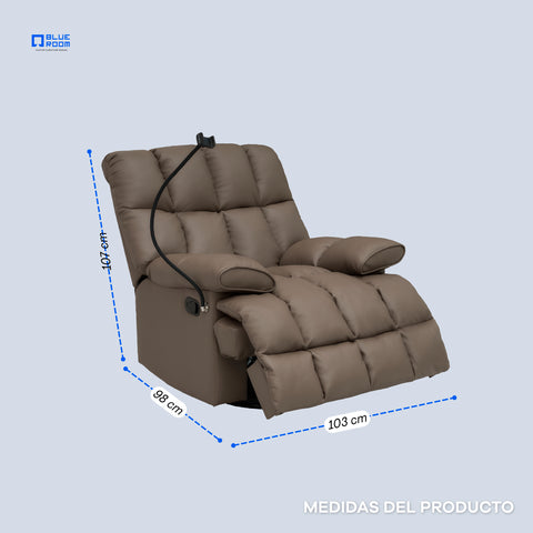 Sillón Reclinable Giratorio con Mecedora Salvatore  - Tacto Piel Café