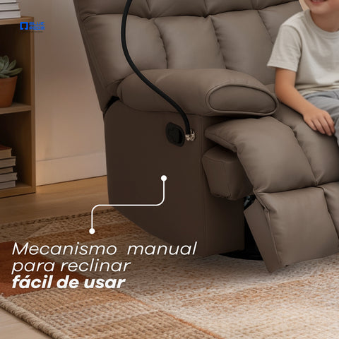 Sillón Reclinable Giratorio con Mecedora Salvatore  - Tacto Piel Café