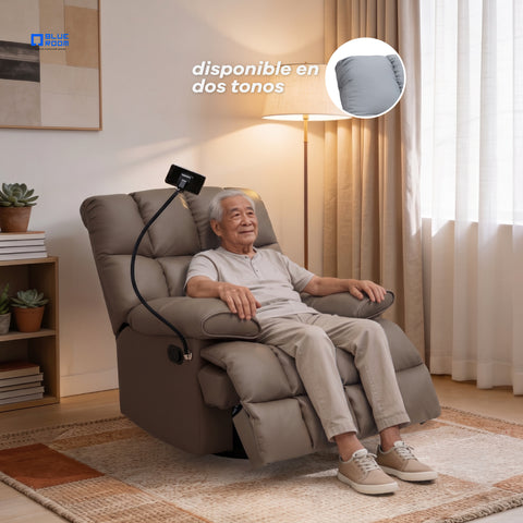 Sillón Reclinable Giratorio con Mecedora Salvatore  - Tacto Piel Café