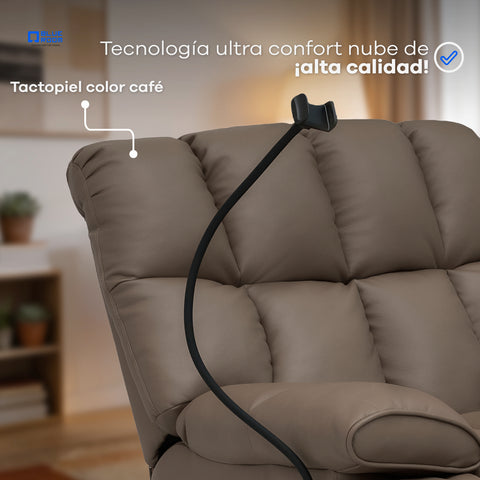 Sillón Reclinable Giratorio con Mecedora Salvatore  - Tacto Piel Café