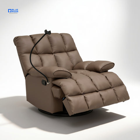 Sillón Reclinable Giratorio con Mecedora Salvatore  - Tacto Piel Café