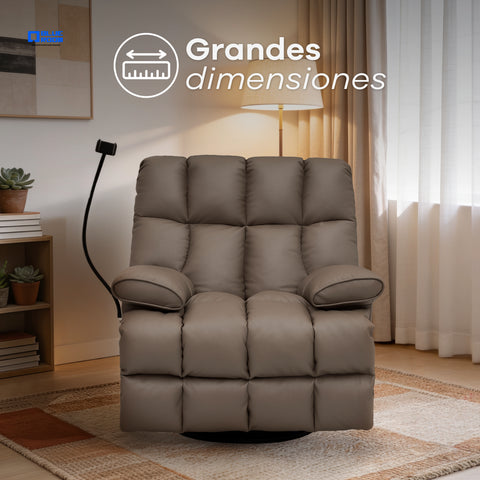 Sillón Reclinable Giratorio con Mecedora Salvatore  - Tacto Piel Café