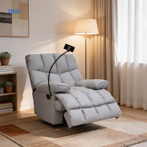 Sillón Reclinable Giratorio con Mecedora Salvatore  - Tacto Piel Café