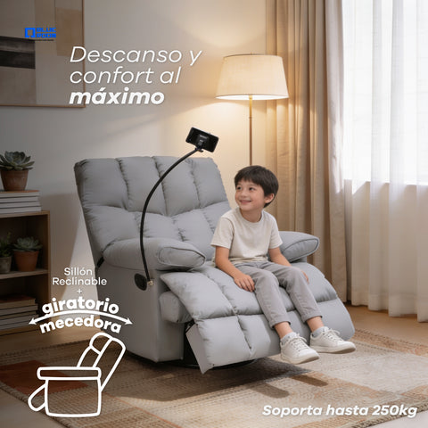 Sillón Reclinable Giratorio con Mecedora Salvatore  - Tacto Piel Café