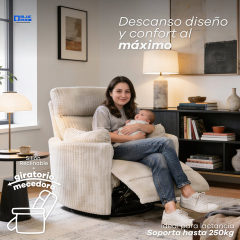 Sillón Reclinable Giratorio con Mecedora Eléctrico Vanni - Tela Café