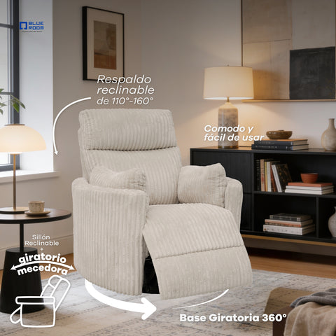 Sillón Reclinable Giratorio con Mecedora Eléctrico Vanni - Tela Café