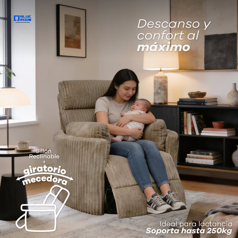 Sillón Reclinable Giratorio con Mecedora Eléctrico Vanni - Tela Café