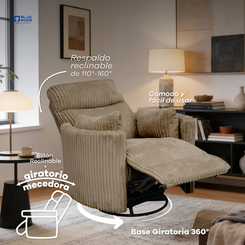 Sillón Reclinable Giratorio con Mecedora Eléctrico Vanni - Tela Café