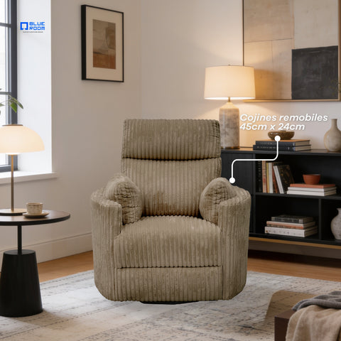 Sillón Reclinable Giratorio con Mecedora Eléctrico Vanni - Tela Café