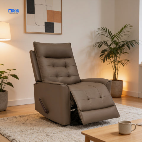 Sillón Reclinable Giratorio con Mecedora Renzo - Tacto Piel Beige