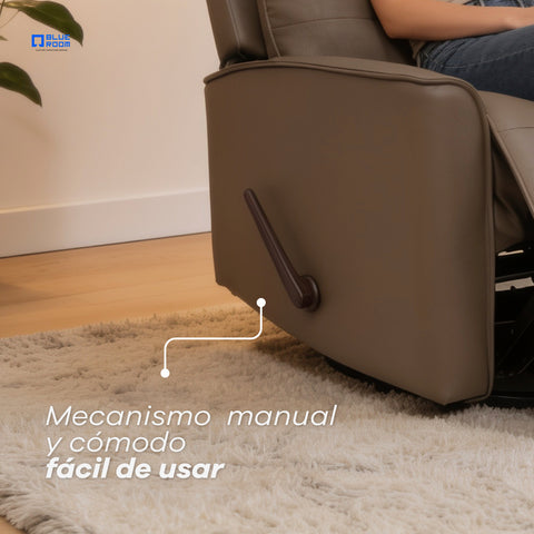 Sillón Reclinable Giratorio con Mecedora Renzo - Tacto Piel Beige