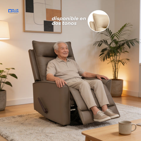 Sillón Reclinable Giratorio con Mecedora Renzo - Tacto Piel Beige