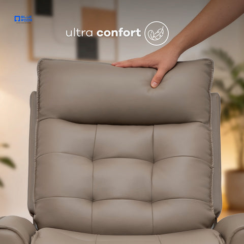 Sillón Reclinable Giratorio con Mecedora Renzo - Tacto Piel Beige