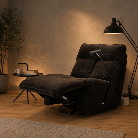 Sillón Giratorio Mecedora Reclinable de Tela Belle Sistema Manual- Lincoln Black
