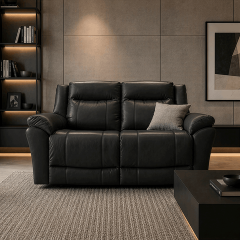 Love Seat Reclinable Madrid - Piel Gris Oscuro