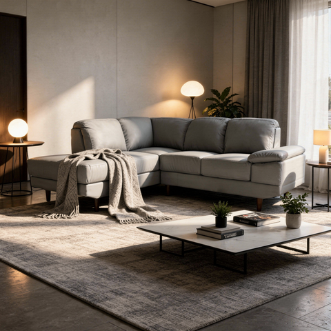 Sala Esquinera Ness - Chaise Izq - Tacto Piel Gris